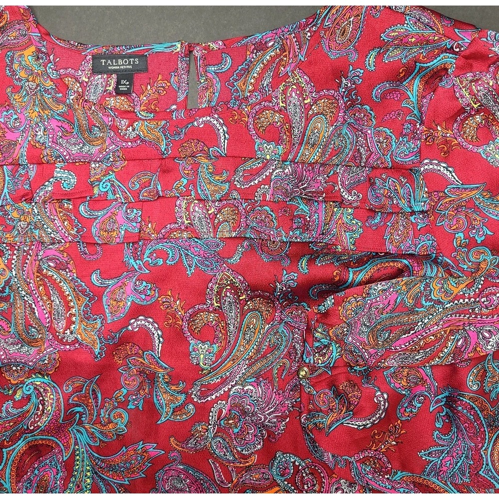Talbots 1XP Paisley Blouse Red Multicolor Long Sleeve Top Womens Ruffle Blouse - Picture 5 of 6
